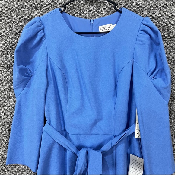 Eliza J Blue Peplum A-Line Dress with Puff Sleeves - Picture 2 of 14